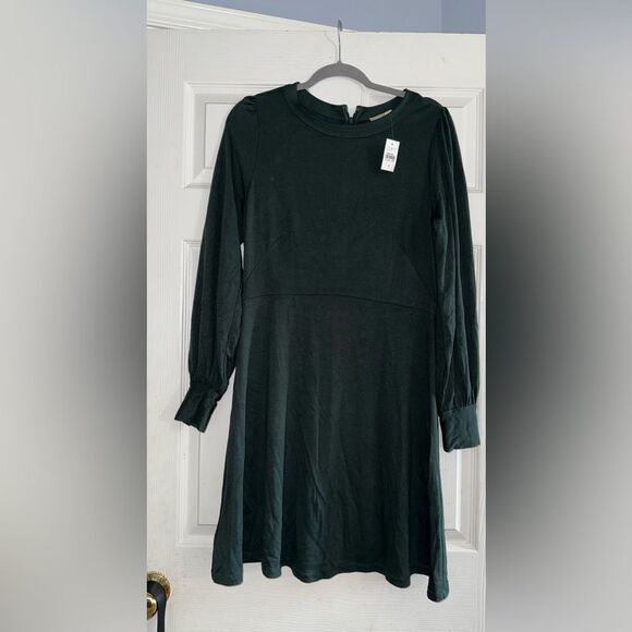 LOFT Blouson Flare Dress in Deep Bottle Green Size 8 NWT holiday festive preppy - Picture 2 of 9